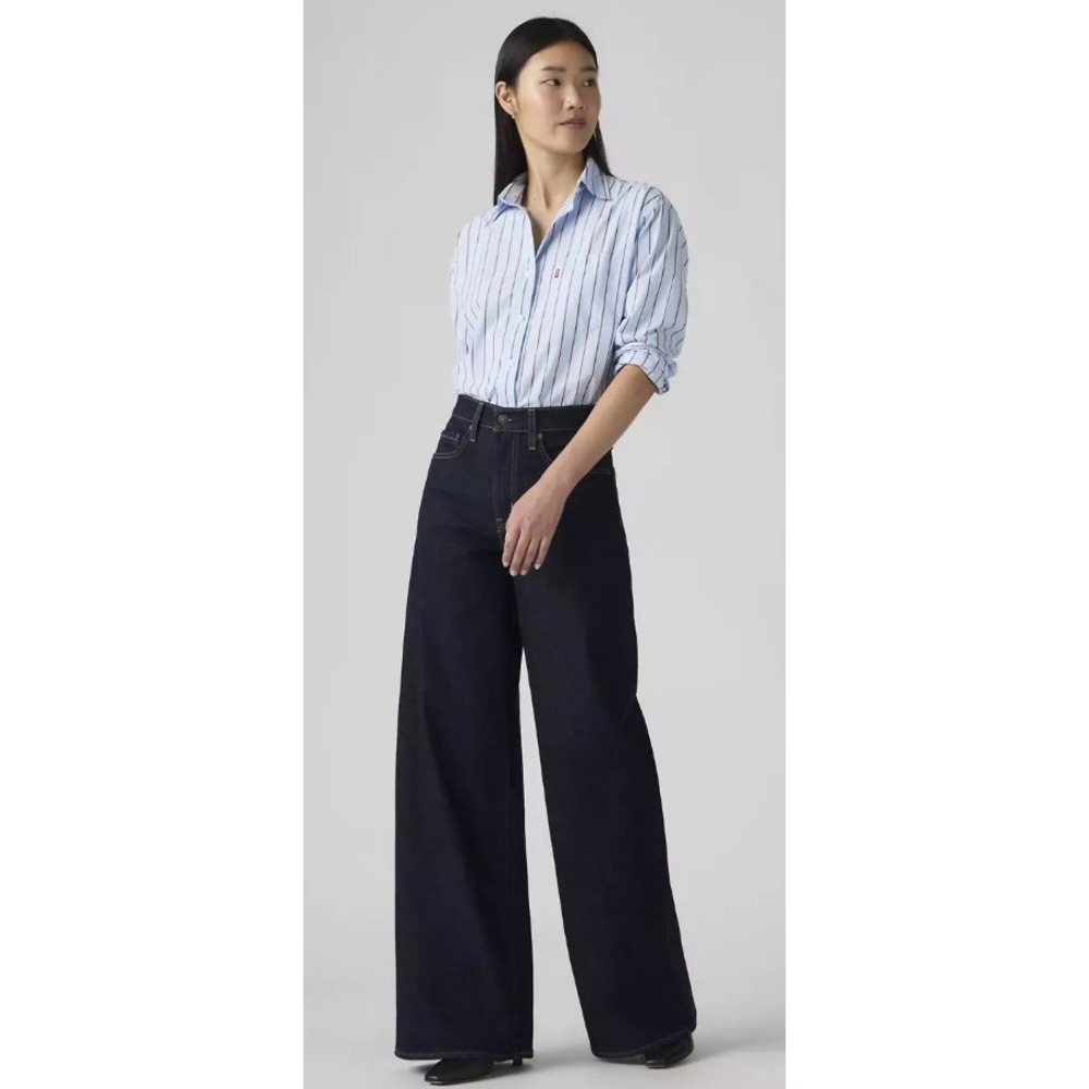 Levi's 728 High Rise Women's Size 27 Wide Leg Dark Wash Large E